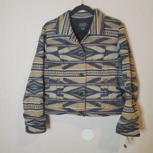 Pendleton Geometric Patterned Blazer in Blue and Tan